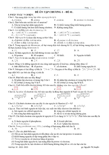 9 Đề ôn tập môn Hóa học 10
