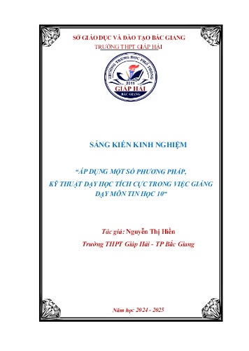 Áp dụng một số phương pháp, kỹ thuật dạy học tích cực trong việc giảng dạy môn Tin học lớp 10