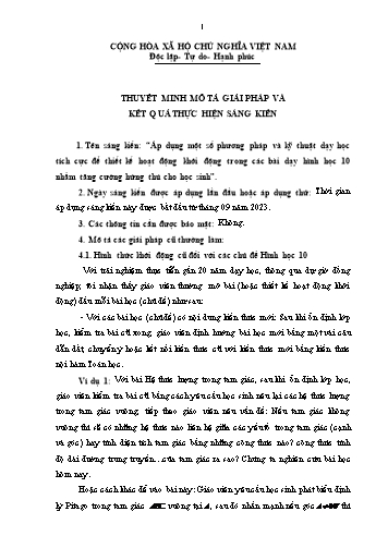 Áp dụng một số phương pháp và kỹ thuật dạy học tích cực để thiết kế hoạt động khởi động trong các bài dạy hình học 10 nhằm tăng cường hứng thú cho học sinh