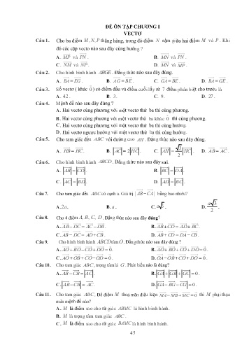 Câu hỏi ôn tập Toán 10 - Chương I: Vectơ
