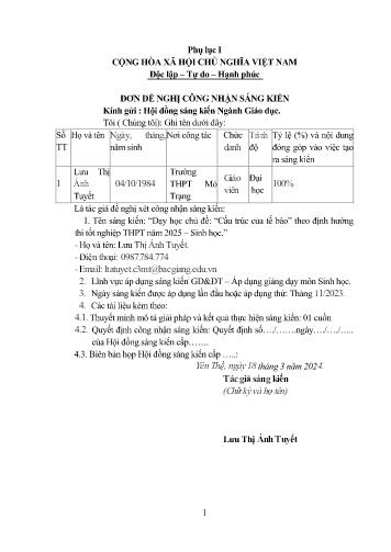 Dạy học chủ đề Cấu trúc của tế bào theo định hướng thi tốt nghiệp THPT năm 2025 Sinh học