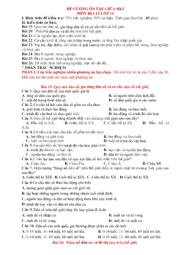 Đề cương ôn tập giữa học kì II môn Địa lí Lớp 10