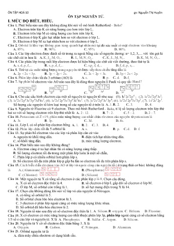 Đề cương ôn tâp Hóa học 10 - Chuyên đề: Nguyên tử - Nguyễn Thị Huyền