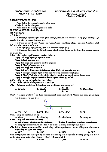 Đề cương ôn tập kiểm tra học kì II Vật lí 10 - Năm học 2023-2024 - Trường THPT Sơn Động số 3