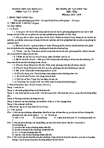 Dề cương ôn tập kiểm tra Vật lí Lớp 10 - Năm học 2022-2023 - Trường THPT Sơn Động số 3