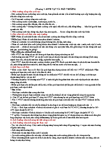 Đề cương ôn tập Sinh học 10 - Chương I: Sinh vật và môi trường