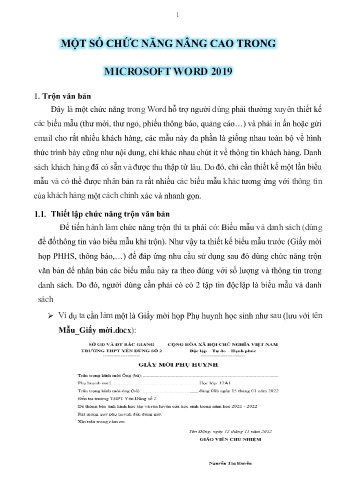 Đề cương ôn tập Tin học 10 - Chuyên đề: Một số chức năng nâng cao tròng Microsoft word 2019