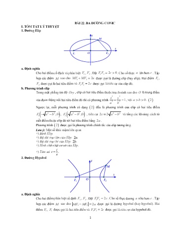 Đề cương ôn tập Toán 10 - Bài 22: Ba đường cong