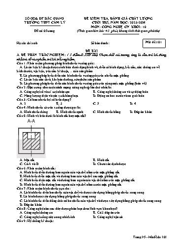 Đề kiểm tra cuối học kì I Công nghệ 10 - Mã đề 101 - Năm học 2023-2024 - Trường THPT Cẩm Lý