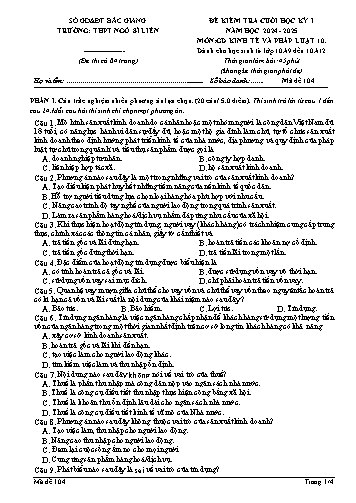 Đề kiểm tra cuối học kì I GDKT&PL 10 - Mã đề 104 - Năm học 2024-2025 - Trường THPT Ngô Sĩ Liên (Có đáp án + Ma trận)