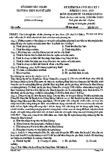 Đề kiểm tra cuối học kì I GDKT&PL 10 - Mã đề 105 - Năm học 2024-2025 - Trường THPT Ngô Sĩ Liên (Có đáp án + Ma trận)