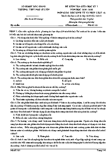 Đề kiểm tra giữa học kì I Giáo dục KT&PL 10 - Mã đề 101 - Năm học 2024-2025 - Trường THPT Ngô Sĩ Liên (Có đáp án + Ma trận)