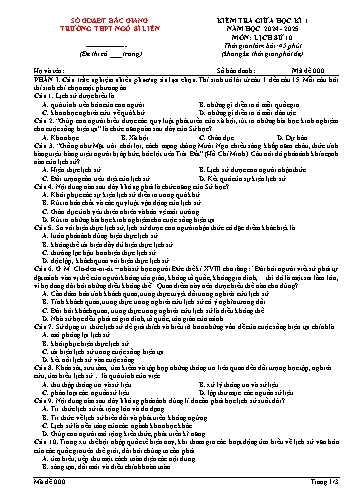 Đề kiểm tra giữa học kì I Lịch sử 10 - Mã đề 000 - Năm học 2024-2025 - Trường THPT Ngô Sĩ Liên (Có đáp án)