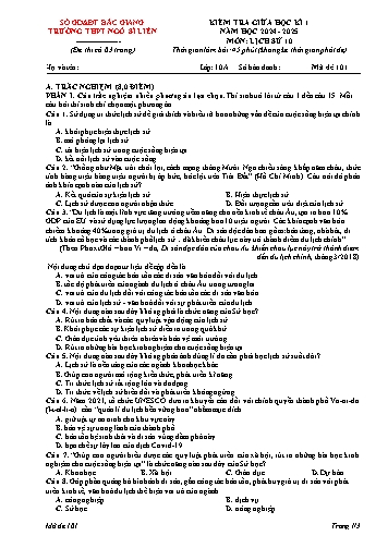 Đề kiểm tra giữa học kì I Lịch sử 10 - Mã đề 101 - Năm học 2024-2025 - Trường THPT Ngô Sĩ Liên (Có đáp án)