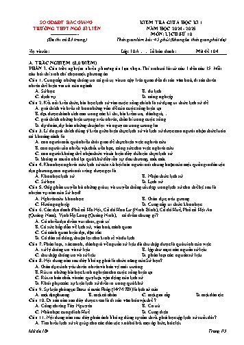 Đề kiểm tra giữa học kì I Lịch sử 10 - Mã đề 104 - Năm học 2024-2025 - Trường THPT Ngô Sĩ Liên (Có đáp án)