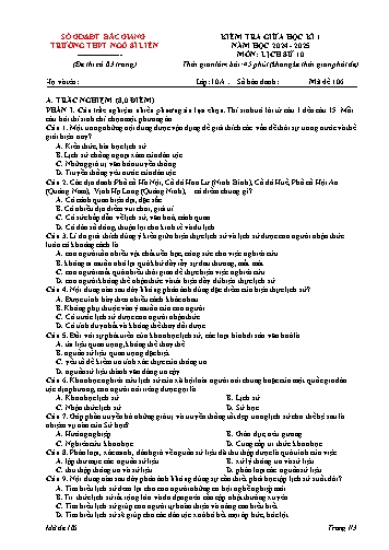 Đề kiểm tra giữa học kì I Lịch sử 10 - Mã đề 106 - Năm học 2024-2025 - Trường THPT Ngô Sĩ Liên (Có đáp án)