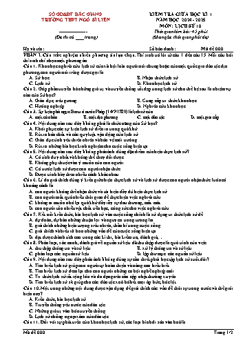 Đề kiểm tra giữa học kì I Lịch sử Lớp 10 - Mã đề 000 - Năm học 2024-2025 - Trường THPT Ngô Sĩ Liên (Có đáp án)