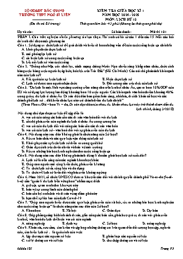 Đề kiểm tra giữa học kì I Lịch sử Lớp 10 - Mã đề 101 - Năm học 2024-2025 - Trường THPT Ngô Sĩ Liên (Có đáp án)