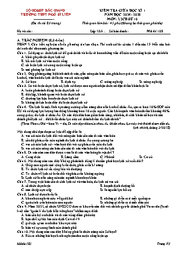 Đề kiểm tra giữa học kì I Lịch sử Lớp 10 - Mã đề 105 - Năm học 2024-2025 - Trường THPT Ngô Sĩ Liên (Có đáp án)