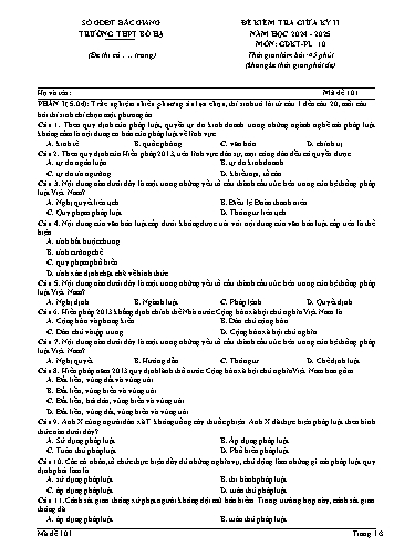 Đề kiểm tra giữa học kì II GDKT&PL 10 - Mã đề 101 - Năm học 2024-2025 - Trường THPT Bố Hạ (Có đáp án + Ma trận)