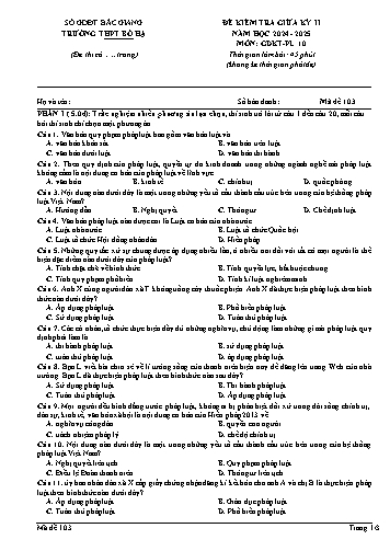 Đề kiểm tra giữa học kì II GDKT&PL 10 - Mã đề 103 - Năm học 2024-2025 - Trường THPT Bố Hạ (Có đáp án + Ma trận)
