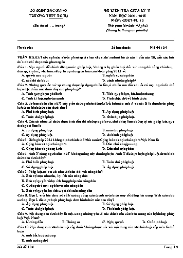 Đề kiểm tra giữa học kì II GDKT&PL 10 - Mã đề 104 - Năm học 2024-2025 - Trường THPT Bố Hạ (Có đáp án + Ma trận)