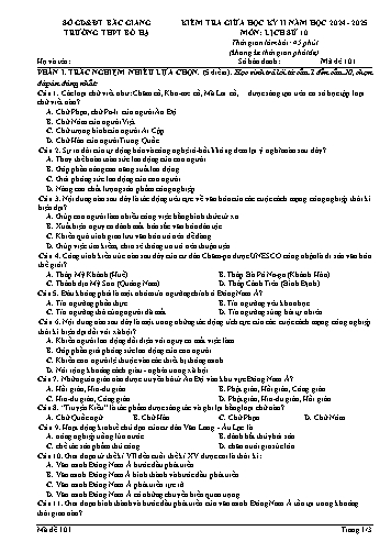 Đề kiểm tra giữa học kì II Lịch sử 10 - Mã đề 101 - Năm học 2024-2025 - Trường THPT Bố Hạ (Có đáp án + Ma trận)