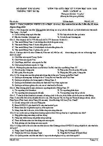 Đề kiểm tra giữa học kì II Lịch sử 10 - Mã đề 102 - Năm học 2024-2025 - Trường THPT Bố Hạ (Có đáp án + Ma trận)