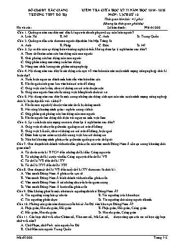 Đề kiểm tra giữa học kì II Lịch sử 10 - Năm học 2024-2025 - Trường THPT Bố Hạ (Có đáp án + Ma trận)