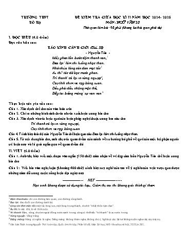 Đề kiểm tra giữa học kì II Ngữ văn 10 - Năm học 2024-2025 - Trường THPT Bố Hạ (Có đáp án + Ma trận)