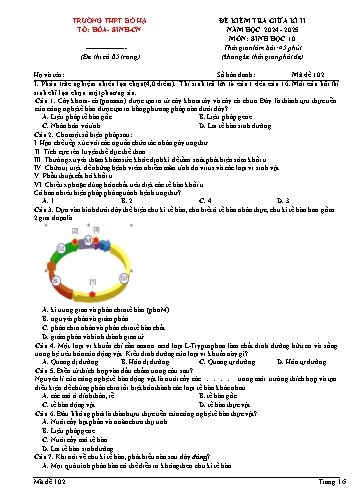 Đề kiểm tra giữa học kì II Sinh học 10 - Mã đề 102 - Năm học 2024-2025 - Trường THPT Bố Hạ (Có đáp án + Ma trận)