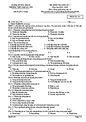 Đề kiểm tra giữa kì I Công nghệ 10 - Mã đề 101 - Trường THPT Ngô Sĩ Liên (Có đáp án + Ma trận)