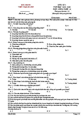 Đề kiểm tra giữa kì II Công nghệ 10 - Mã đề 000 - Năm học 2024-2025 - Trường THPT Ngô Sĩ Liên (Có đáp án + Ma trận)
