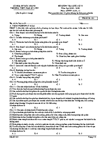 Đề kiểm tra giữa kì II Công nghệ 10 - Mã đề 101 - Năm học 2024-2025 - Trường THPT Ngô Sĩ Liên (Có đáp án + Ma trận)