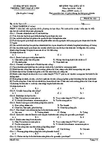Đề kiểm tra giữa kì II Công nghệ 10 - Mã đề 103 - Năm học 2024-2025 - Trường THPT Ngô Sĩ Liên (Có đáp án + Ma trận)