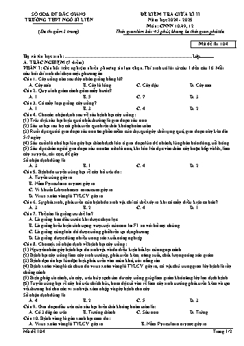 Đề kiểm tra giữa kì II Công nghệ 10 - Mã đề 104 - Năm học 2024-2025 - Trường THPT Ngô Sĩ Liên (Có đáp án + Ma trận)