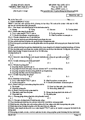 Đề kiểm tra giữa kì II Công nghệ 10 - Mã đề 105 - Năm học 2024-2025 - Trường THPT Ngô Sĩ Liên (Có đáp án + Ma trận)