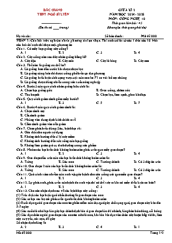 Đề kiểm tra giữa kì II Công nghệ Lớp 10 - Mã đề 000 - Năm học 2024-2025 - Trường THPT Ngô Sĩ Liên (Có đáp án + Ma trận)