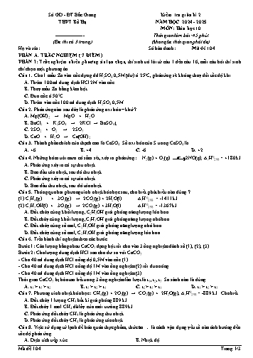 Đề kiểm tra giữa kì II Hóa học 10 - Mã đề 104 - Năm học 2024-2025 - Trường THPT Bố Hạ (Có đáp án + Ma trận)