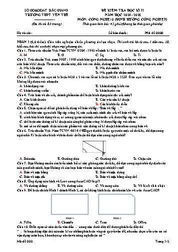 Đề kiểm tra học kì II Công nghệ 10 - Mã đề 0000 - Năm học 2024-2025 - Trường THPT Yên Thế (Có đáp án + Ma trận)