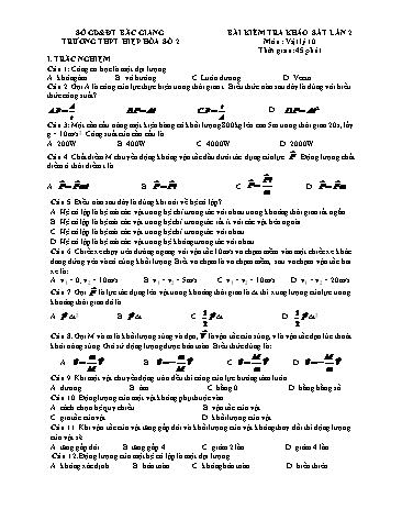 Đề kiểm tra khảo sát Vật lí 10 - Lần 2 - Trường THPT Hiệp Hòa số 2