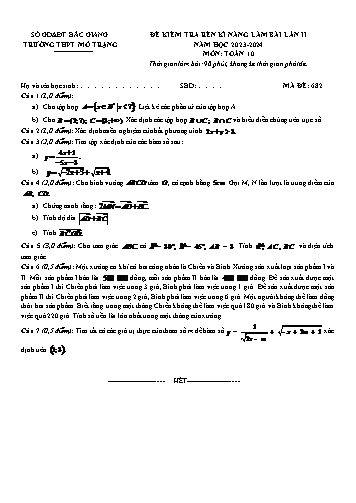 Đề kiểm tra rèn kĩ năng Toán 10 - Mã đề 682 - Năm học 2023-2024 - Trường THPT Mỏ Trạng (Có đáp án)