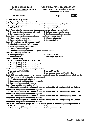 Đề minh họa kiểm tra giữa kì Công nghệ 10 (Lần 1) - Mã đề 132 - Năm học 2021-2022 - Trường THPT Sơn Động số 3