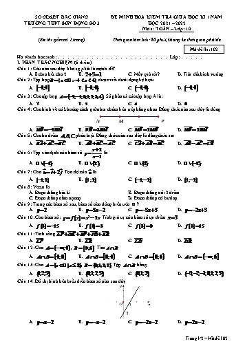 Đề minh họa kiểm tra giữa kì I Toán 10 - Mã đề 102 - Năm học 2021-2022 - Trường THPT Sơn Động số 3