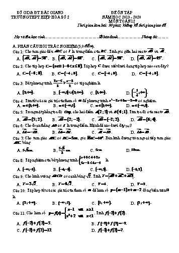 Đề ôn tập Toán 10 - Năm học 2019-2020 - Trường THPT Hiệp Hòa số 2