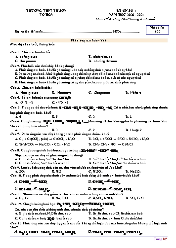 Đề ôn thi Covid 19 Hóa học 10 - Năm học 2020-2021 - Trường THPT Tứ Sơn