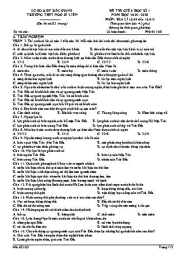 Đề thi giữa học kì I Địa lí 10 - Mã đề 105 - Năm học 2024-2025 - Trường THPT Ngô Sĩ Liên (Có đáp án + Ma trận)