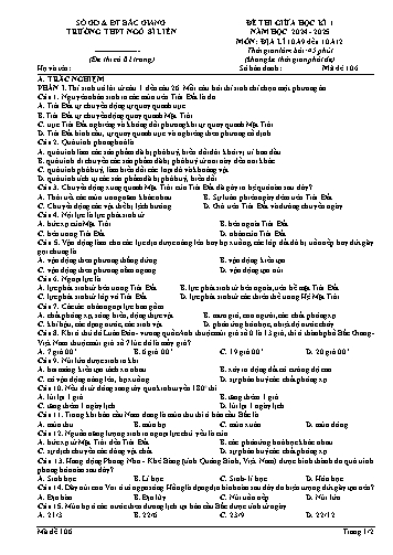 Đề thi giữa học kì I Địa lí 10 - Mã đề 106 - Năm học 2024-2025 - Trường THPT Ngô Sĩ Liên (Có đáp án + Ma trận)