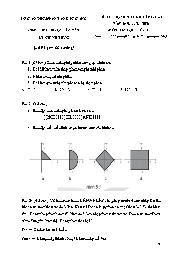 Đề thi HSG cấp Cơ sở Tin học 11 - Năm học 2022-2023 - Cụm THPT Huyện Tân Yên (Có đáp án)