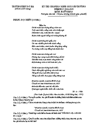 Đề thi HSG Cấp trường Ngữ văn 10 - Năm học 2024-2025 - Trường THPT Bố Hạ (Có đáp án)